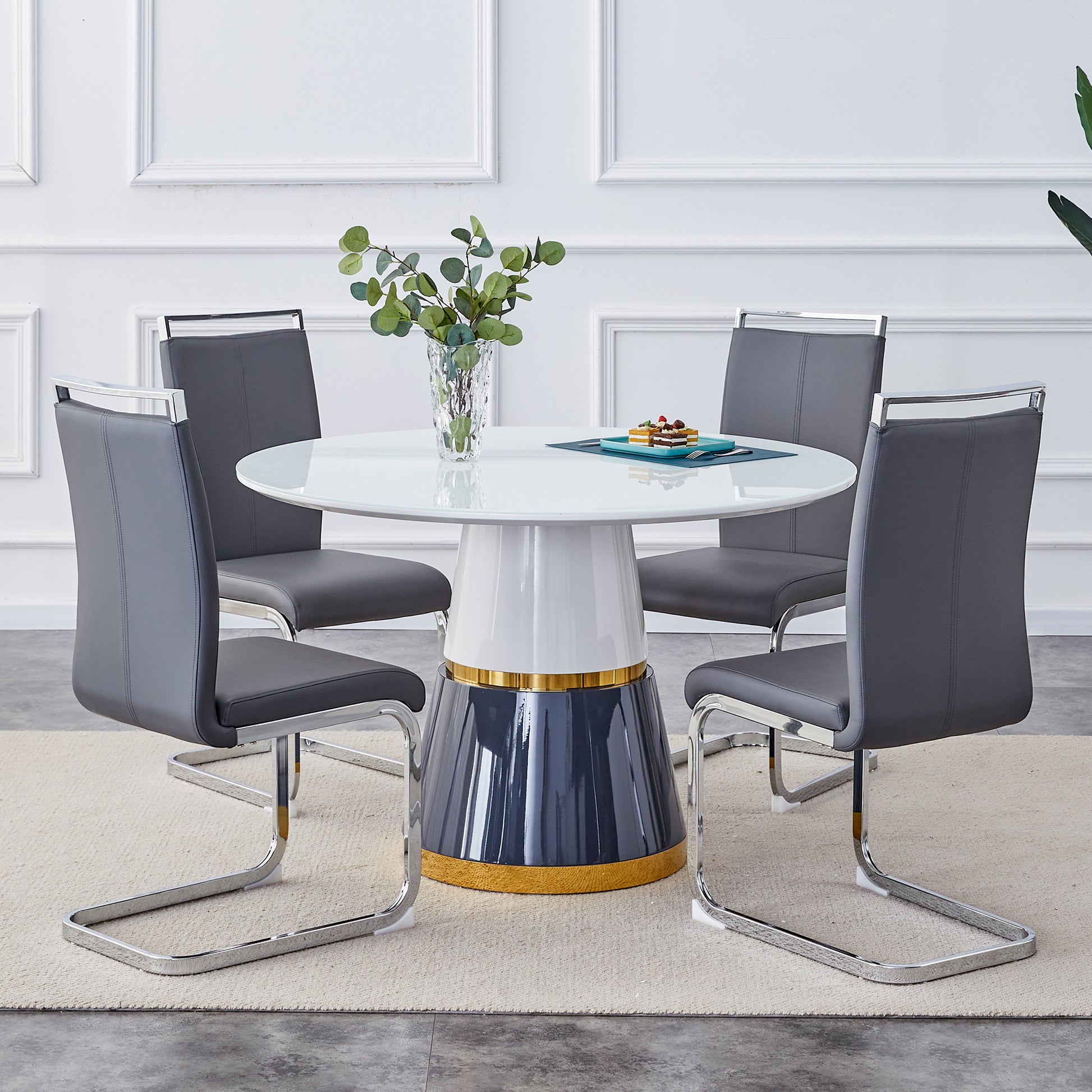 Modern Minimalist Luxury Mdf Material Circular Dining Table. Computer Desk. Game Table. Office Desk. Suitable For Restaurants, Living Rooms, Terraces, And Kitchens. 47.24''47.24''29.92 White Mdf