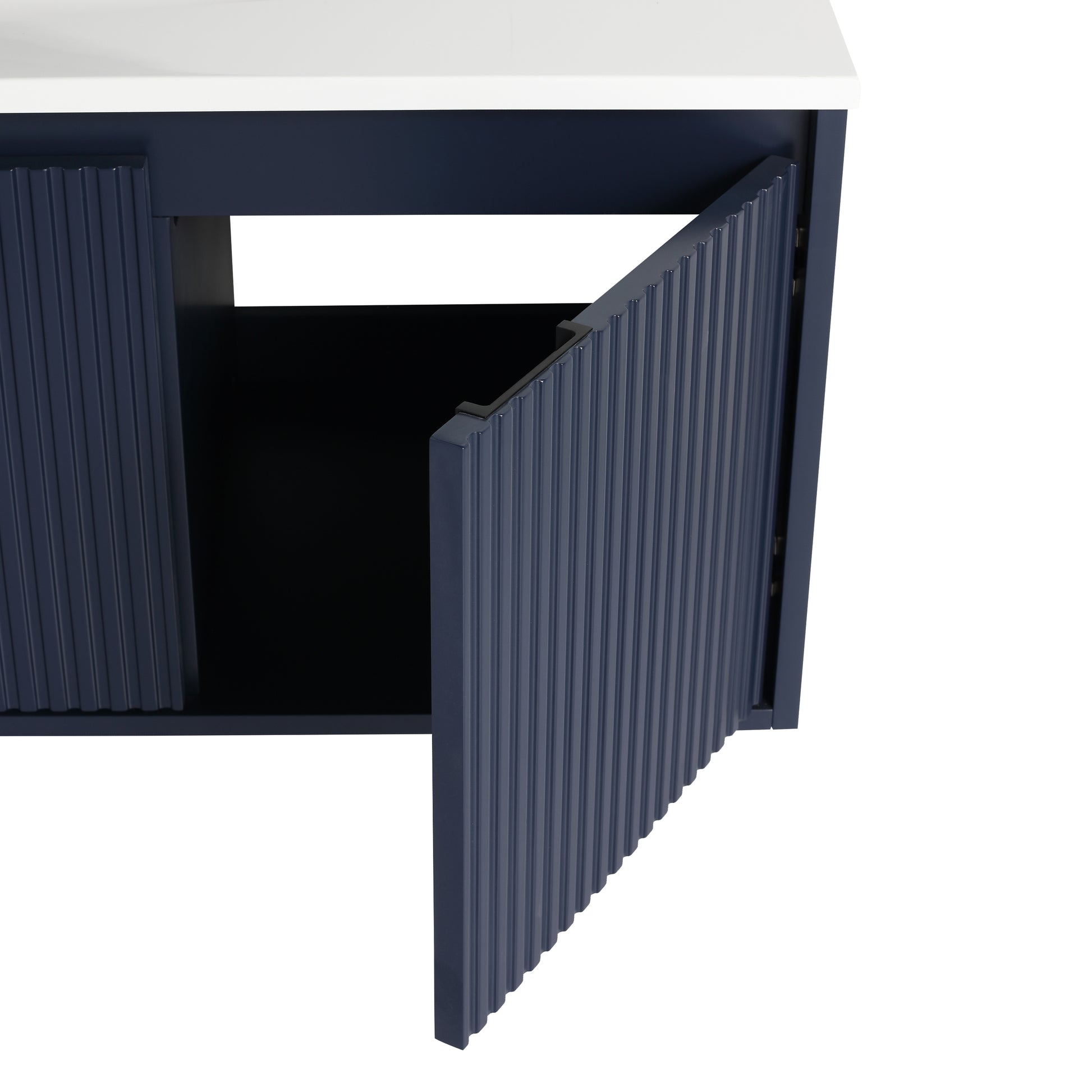 48" Floating Bathroom Vanity With Drop Shaped Resin Sink Navy Blue 3 Bathroom Wall Mounted Modern Plywood