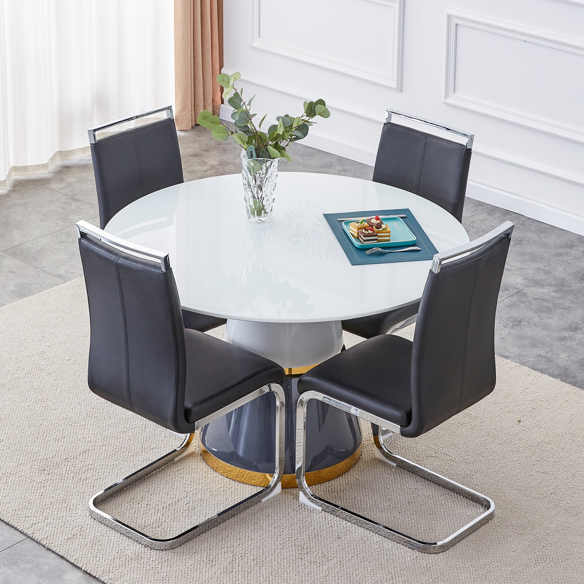 Modern Minimalist Luxury Mdf Material Circular Dining Table. Computer Desk. Game Table. Office Desk. Suitable For Restaurants, Living Rooms, Terraces, And Kitchens. 47.24''47.24''29.92 White Mdf