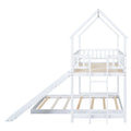 Twin Over Full House Bunk Bed With Slide And Built In Ladder, Full Length Guardrail, White White Pine