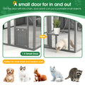 Luxury Cat Cage Outdoor Wooden Catio Enclosure Patio Large Cat Run House For Multiple Pets Walk In Kitten Kennel With Bouncy Bridge, Platforms, Small Houses, Seating And Sunshine Panel 108.7'', Gray Gray Metal & Wood