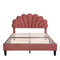 Full Size Upholstered Platform Bed With Flower Pattern Velvet Headboard, Bean Paste Red Bean Paste Red Velvet