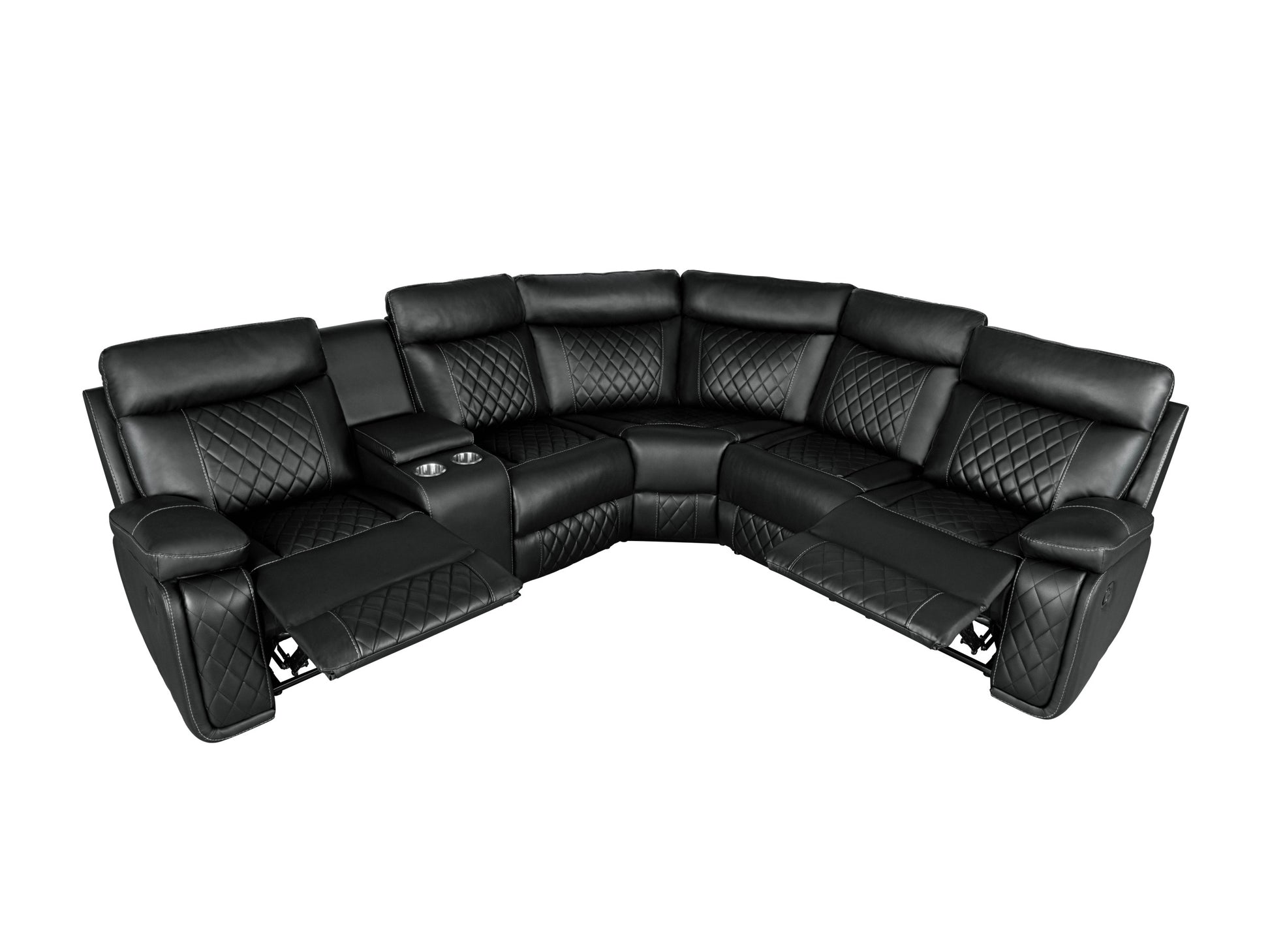 Home Theater Seating Manual Recliner With Cup Holder, Hide Away Storage Pu Reclining Sofa For Living Room, Home Theater, Black Black Foam Pu 5 Seat