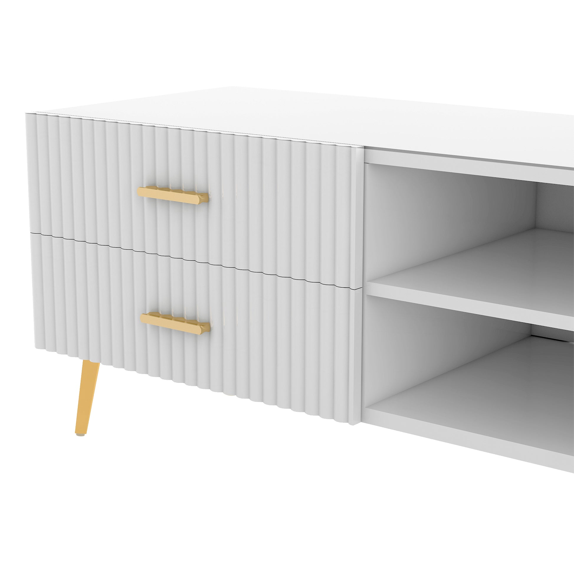 Modern Tv Stand With 5 Champagne Legs Durable, Stylish, Spacious, Versatile Storage Tvs Up To 77" White White Mdf