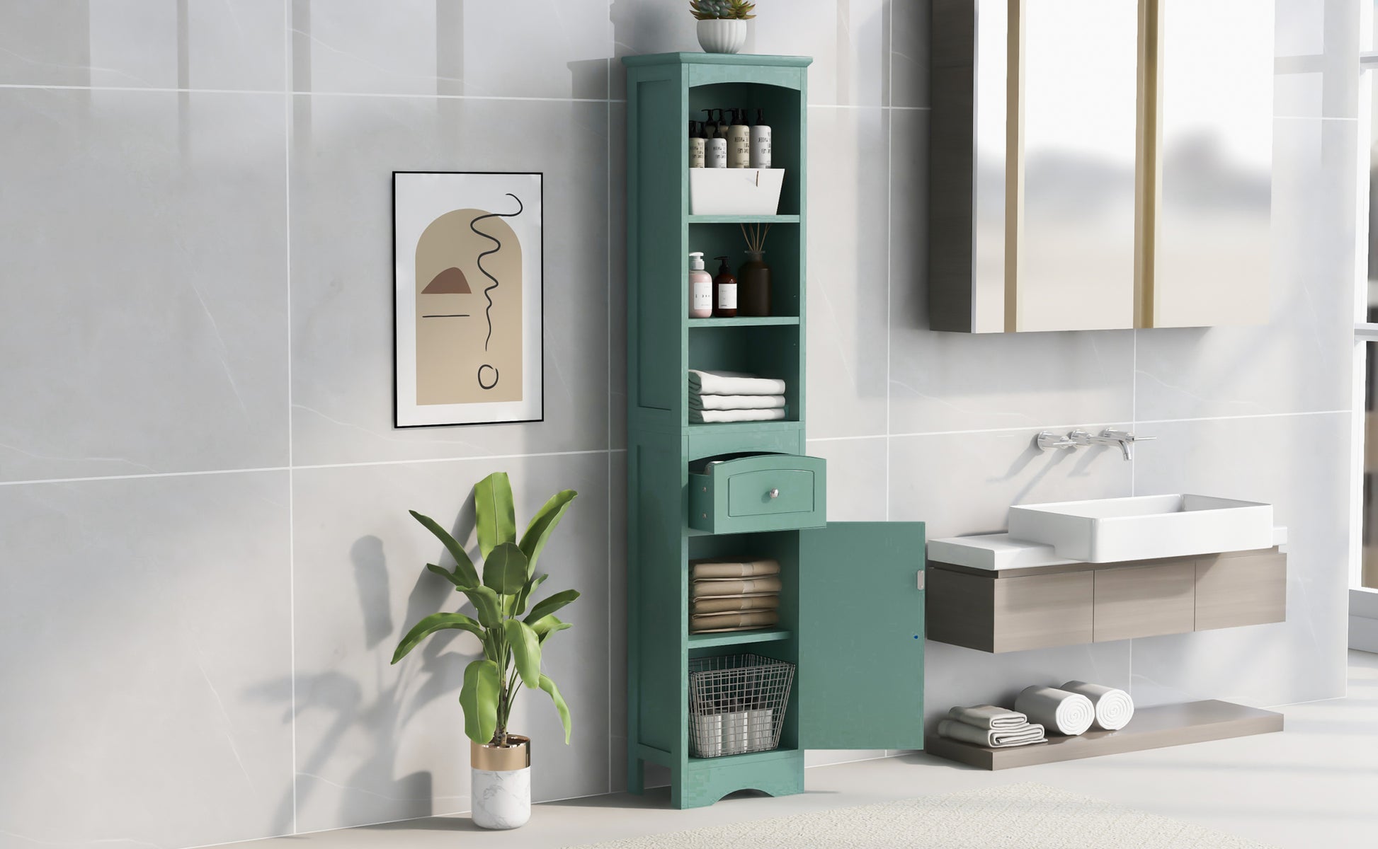 Tall Bathroom Cabinet, Freestanding Storage Cabinet green-mdf