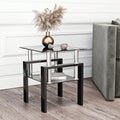 1 Piece Modern Tempered Glass Tea Table Coffee Table End Table, Square Table For Living Room, Black Black Tempered Glass