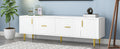 Modern Tv Stand With 5 Champagne Legs Durable, Stylish And Spacious, Tvs Up To 75'' White Mdf