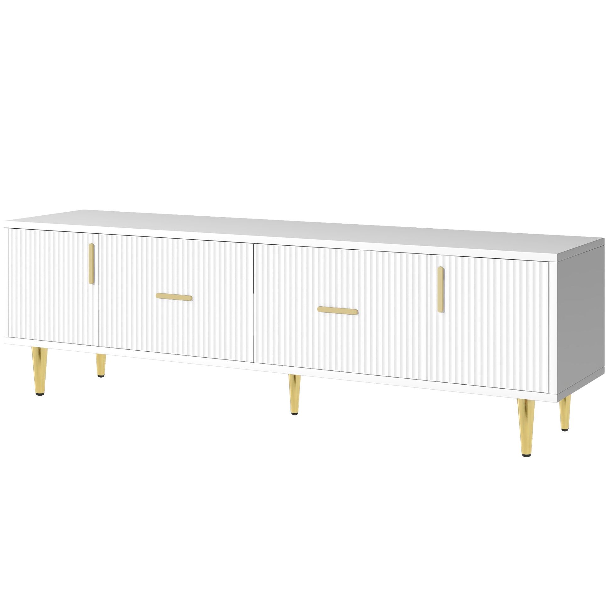 Modern Tv Stand With 5 Champagne Legs Durable, Stylish And Spacious, Tvs Up To 75'' White Mdf