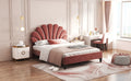 Full Size Upholstered Platform Bed With Flower Pattern Velvet Headboard, Bean Paste Red Bean Paste Red Velvet