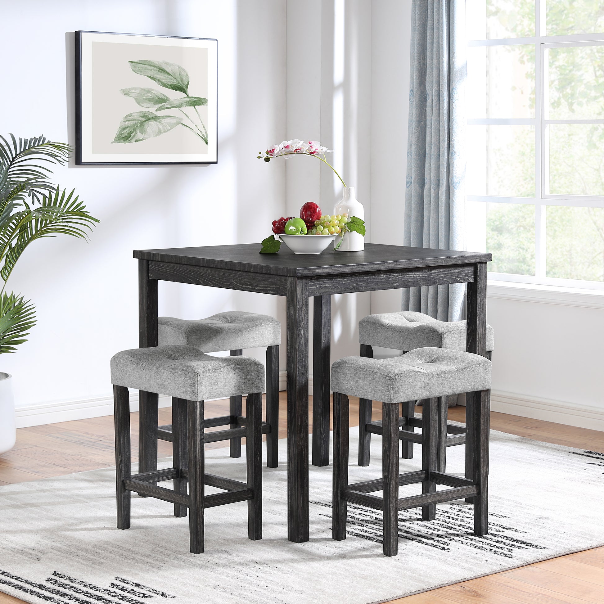 Dining Table, Bar Table And Chairs Set, 5 Piece Dining Table Set, Industrial Breakfast Table Set, For Living Room, Dining Room, Game Room, Old Sku W1781110584 Black Gray Solid Wood Mdf