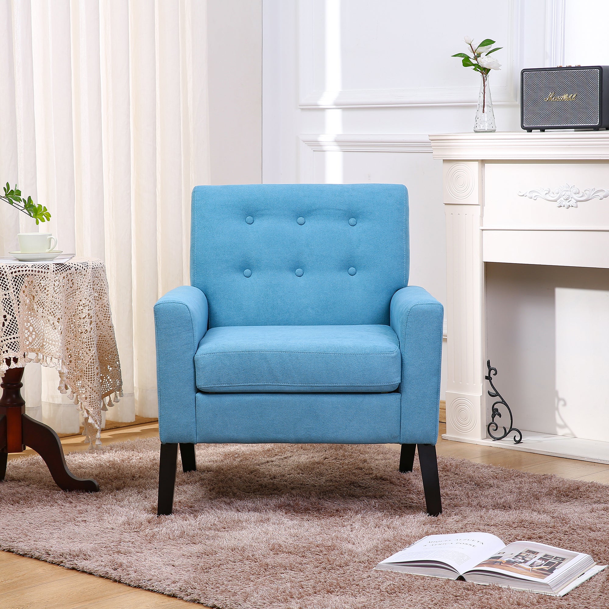 Fabric Accent Chair for Living Room, Bedroom Button blue-brown-primary living space-american