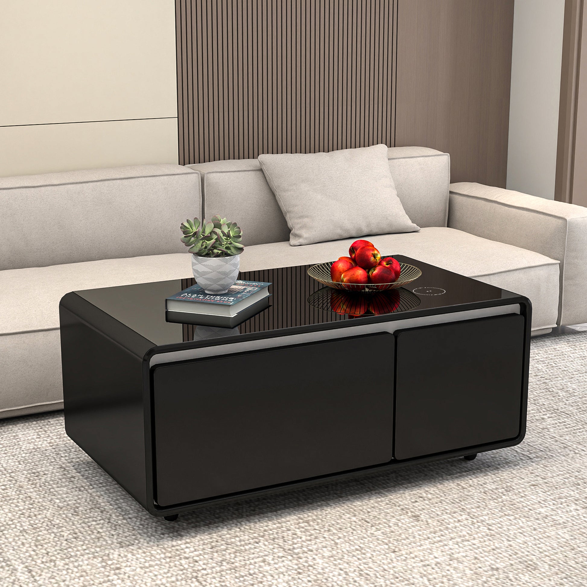 Modern Smart Coffee Table with Built in Fridge black-primary living