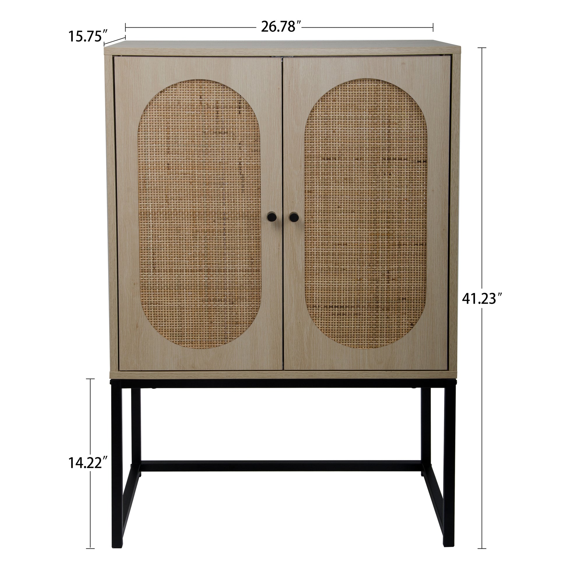 Allen 2 Door High Cabinet, Rattan, Built In Adjustable Shelf, Easy Assembly, Free Standing Cabinet For Living Room Bedroom Natural Mdf