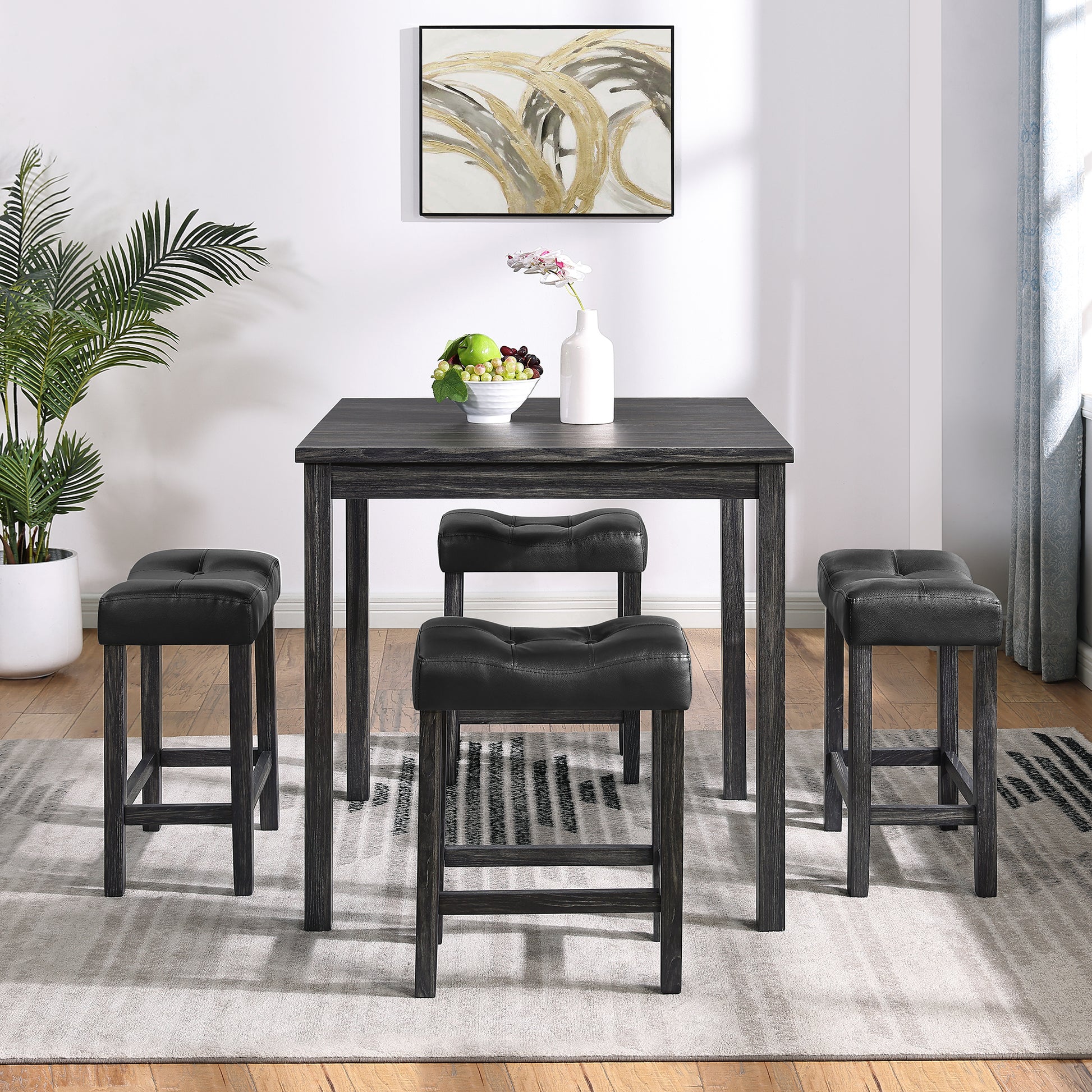 Dining Table, Bar Table And Chairs Set, 5 Piece Dining Table Set, Industrial Breakfast Table Set, For Living Room, Dining Room, Game Room,Old Sku W1781110644 Black Solid Wood Mdf