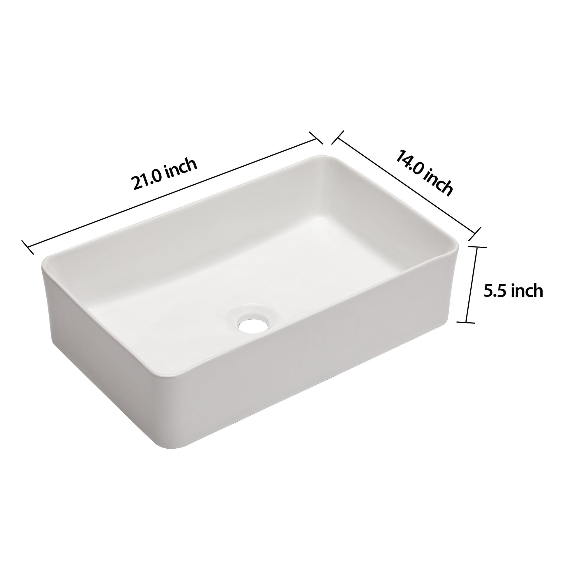 21"X14" White Ceramic Rectangular Vessel Bathroom Sink White Ceramic