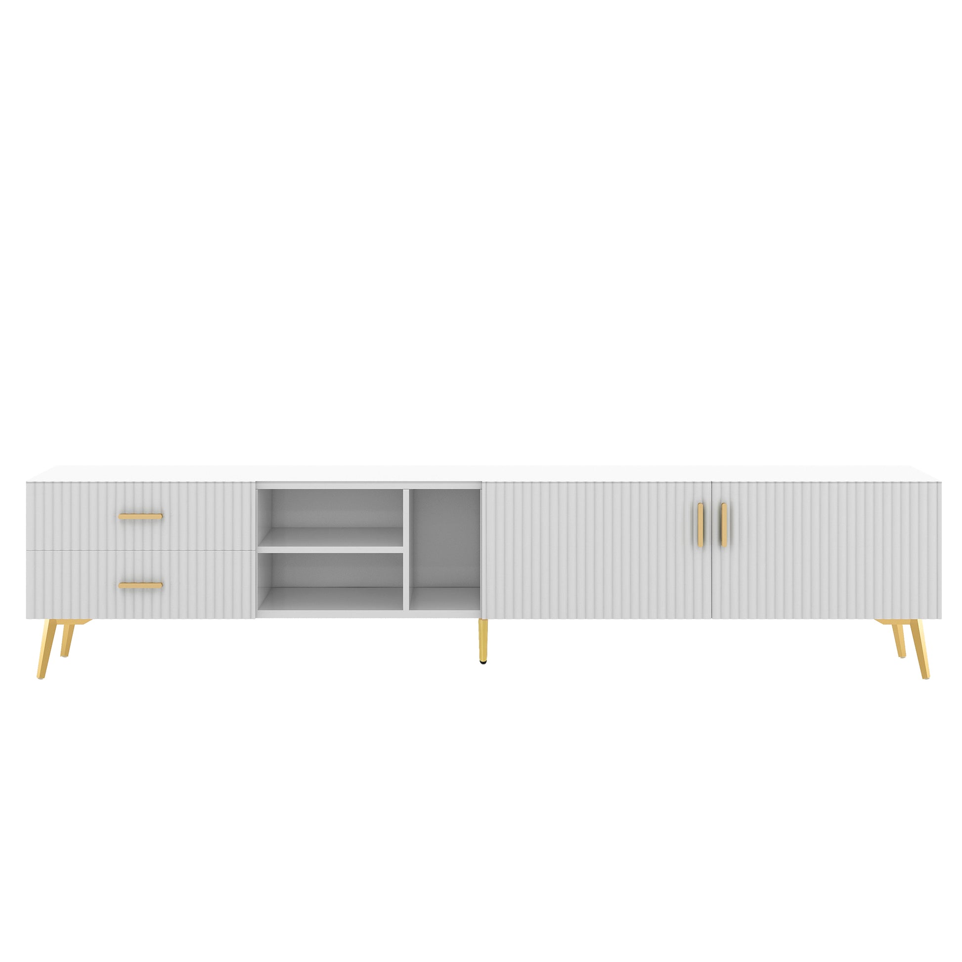 Modern Tv Stand With 5 Champagne Legs Durable, Stylish, Spacious, Versatile Storage Tvs Up To 77" White White Mdf