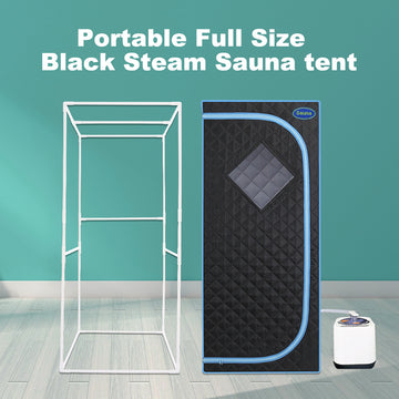 Full Size Portable Black Steam Sauna Tent Personal Home Spa, With Steam Generator, Remote Control, Foldable Chair, Timer And Pvc Pipe Connector Easy To Install.Fast Heating, With Fcc Certification Black Polyester