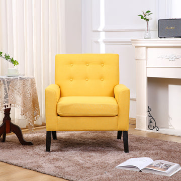 Downloads: 20 Fabric Accent Chair For Living Room, Bedroom Button Tufted Upholstered Comfy Reading Accent Chairs Sofa Yellow Yellow Brown Primary Living Space American Design Foam Fabric