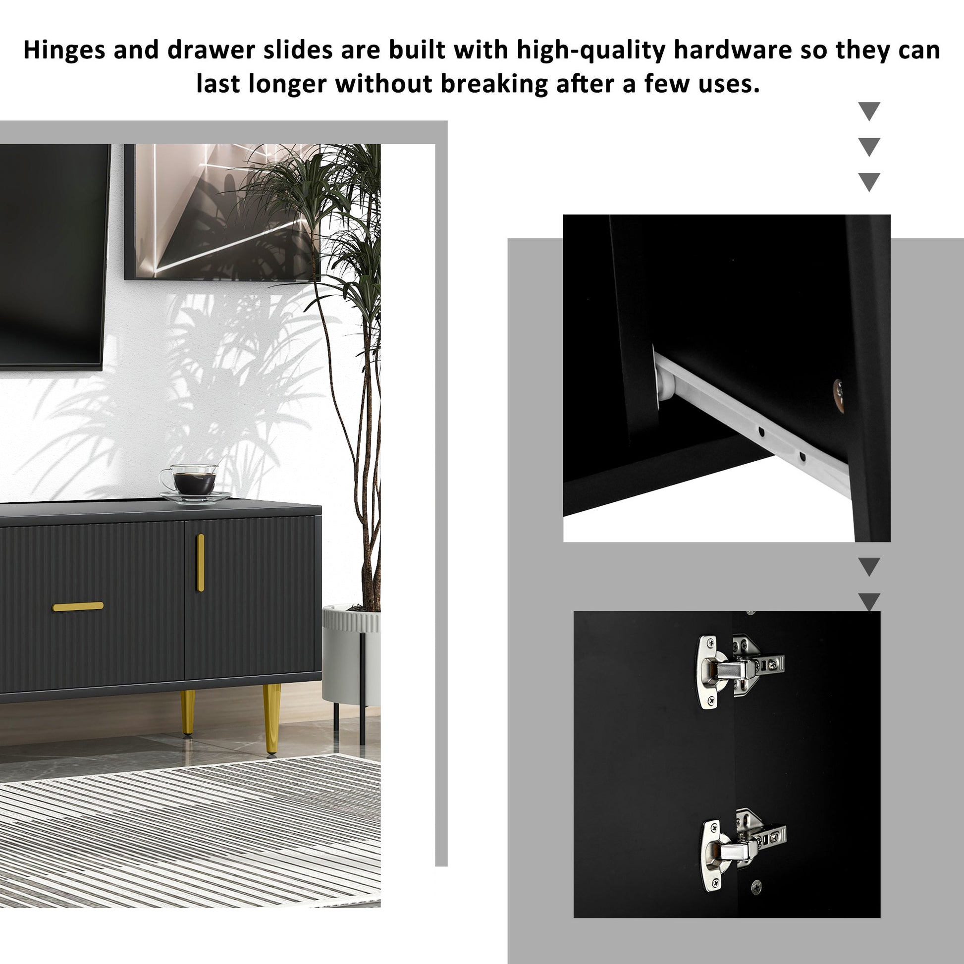 Modern Tv Stand With 5 Champagne Legs Durable, Stylish And Spacious, Tvs Up To 75'' Black 70 79 Inches Mdf