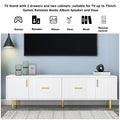 Modern Tv Stand With 5 Champagne Legs Durable, Stylish And Spacious, Tvs Up To 75'' White Mdf