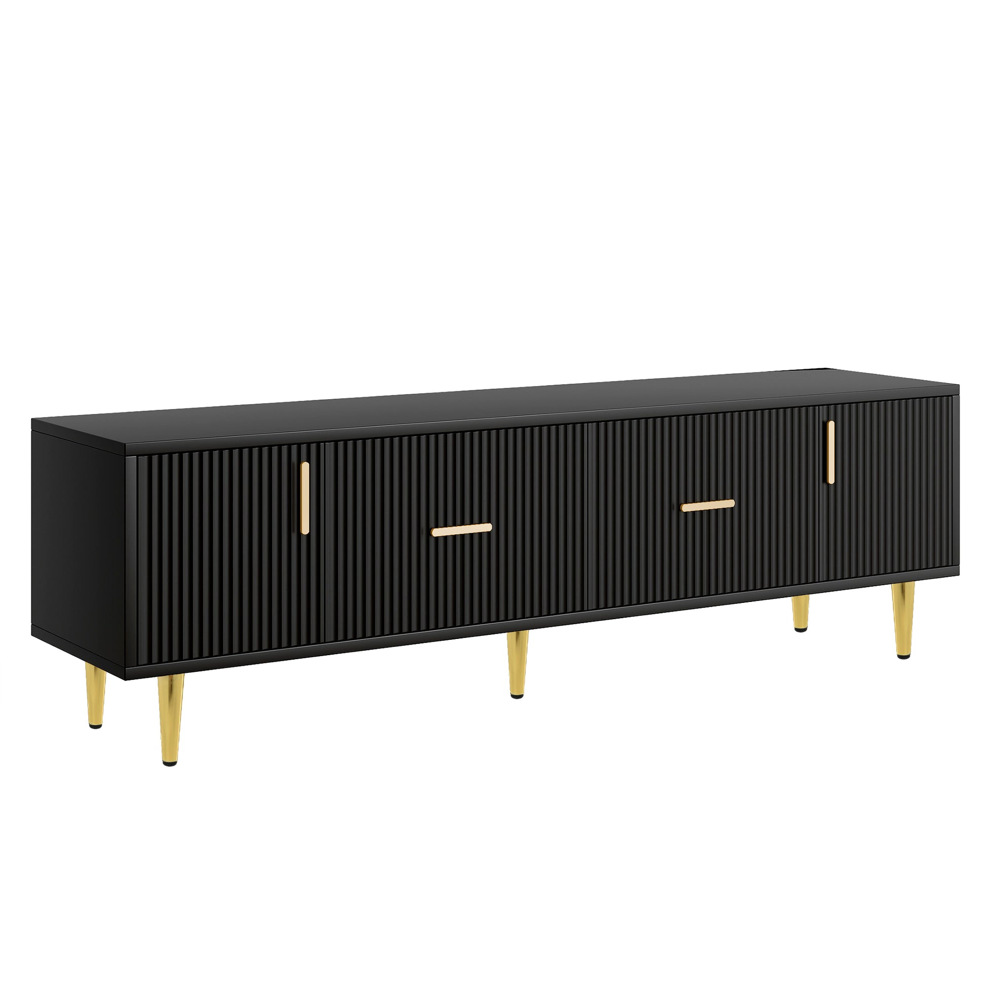 Modern Tv Stand With 5 Champagne Legs Durable, Stylish And Spacious, Tvs Up To 75'' Black 70 79 Inches Mdf