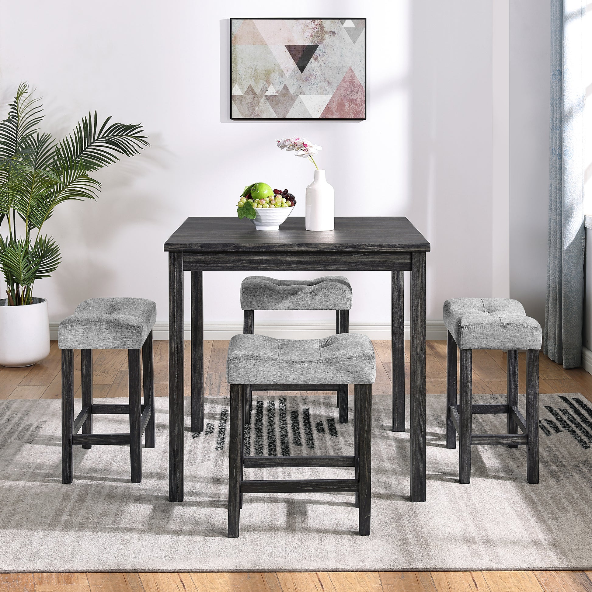 Dining Table, Bar Table And Chairs Set, 5 Piece Dining Table Set, Industrial Breakfast Table Set, For Living Room, Dining Room, Game Room, Old Sku W1781110584 Black Gray Solid Wood Mdf