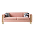 Modern Velvet Sofa 85.04 Inch For Living Room Blush Pink Color Brush Pink Teddy Velvet Wood Tufted Back Modern Square Arms Foam Velvet 2 Seat