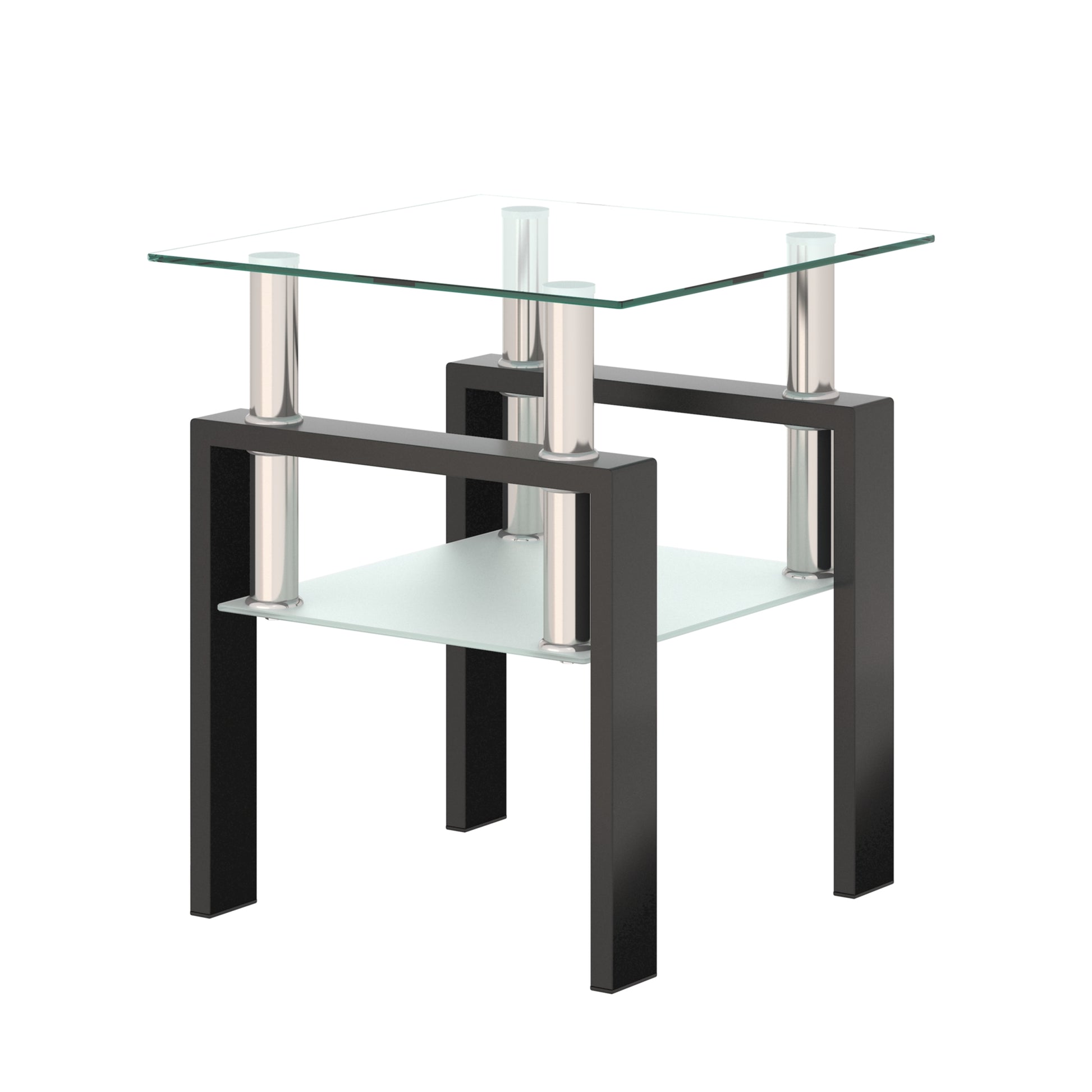 1 Piece Modern Tempered Glass Tea Table Coffee Table End Table, Square Table For Living Room, Transparent Black Transparent Tempered Glass