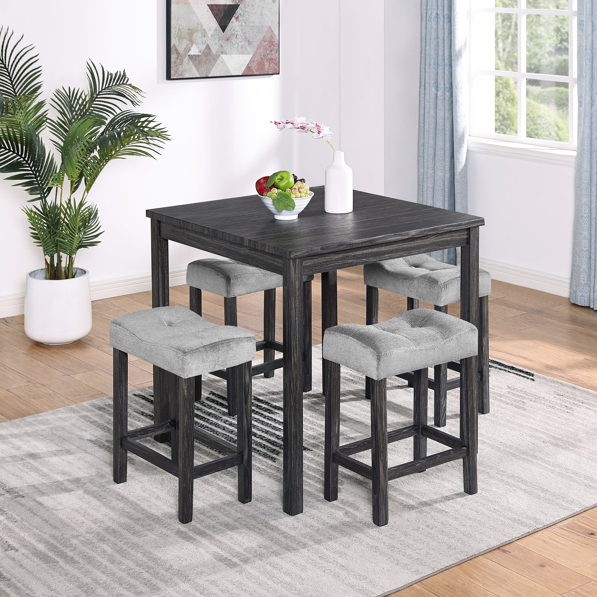 Dining Table, Bar Table And Chairs Set, 5 Piece Dining Table Set, Industrial Breakfast Table Set, For Living Room, Dining Room, Game Room, Old Sku W1781110584 Black Gray Solid Wood Mdf