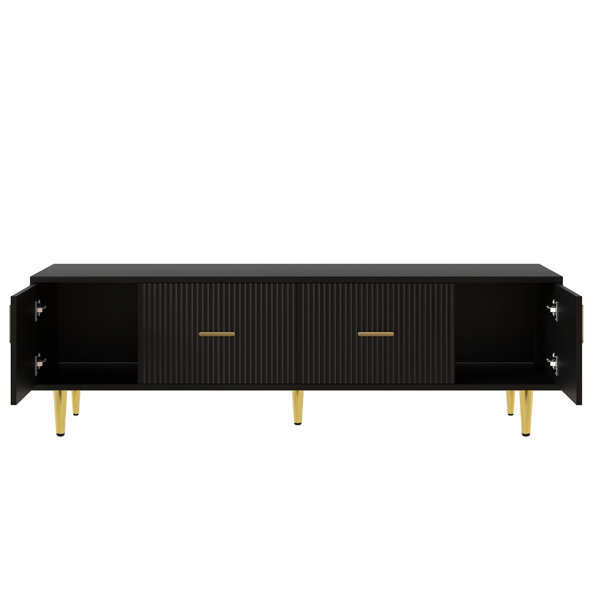 Modern Tv Stand With 5 Champagne Legs Durable, Stylish And Spacious, Tvs Up To 75'' Black 70 79 Inches Mdf