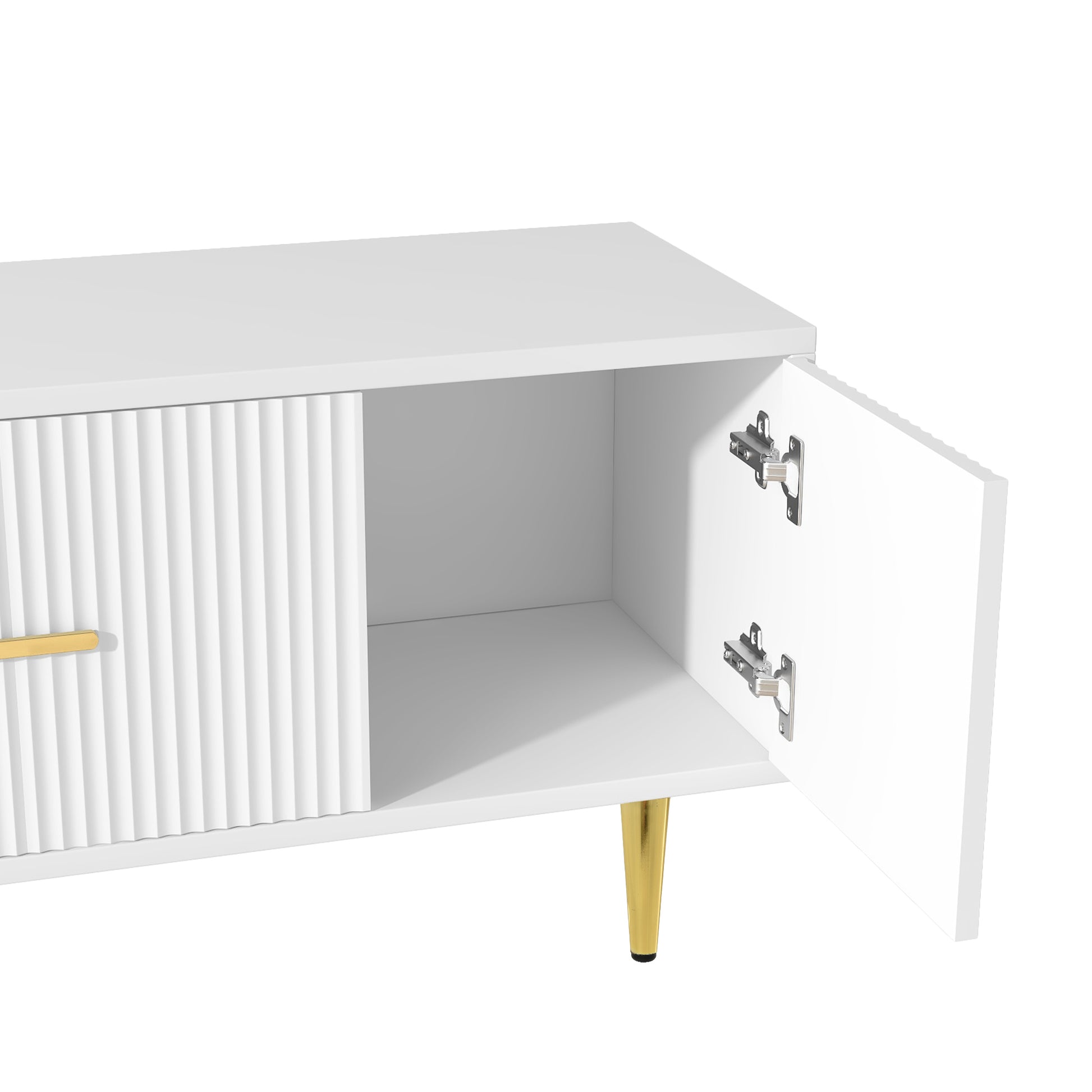 Modern Tv Stand With 5 Champagne Legs Durable, Stylish And Spacious, Tvs Up To 75'' White Mdf