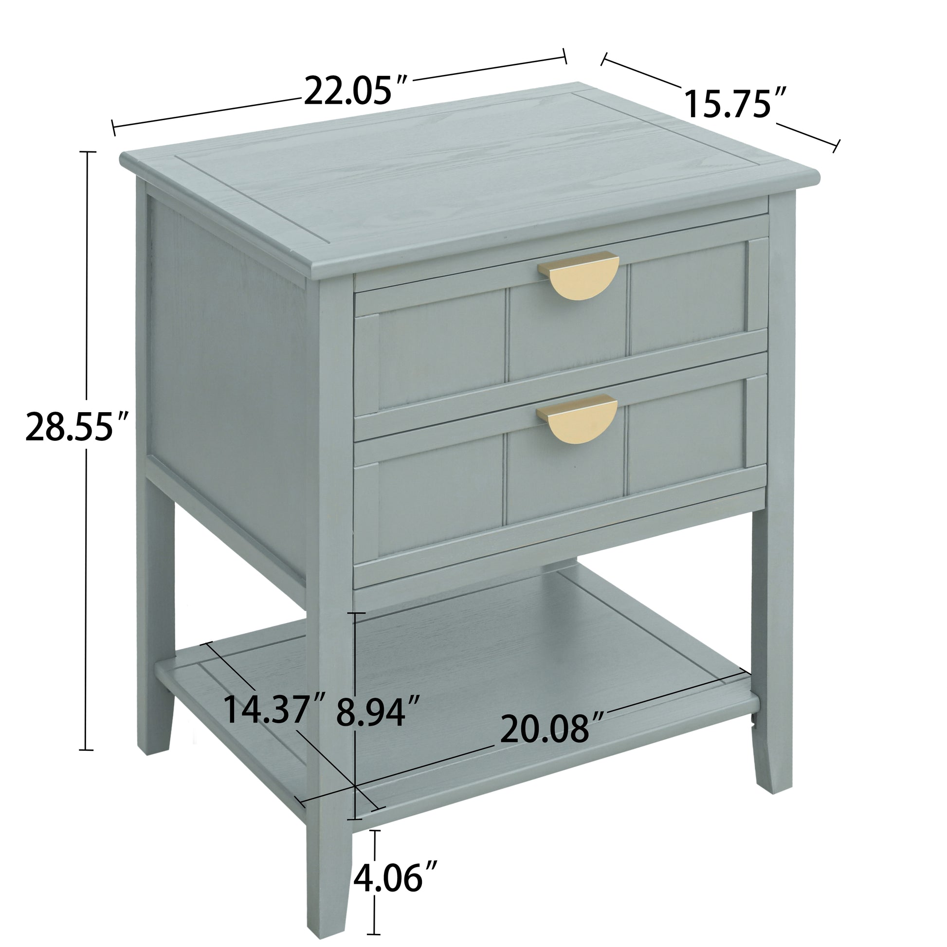 2 Drawer Side Table,American Style, End Table,Suitable For Bedroom, Living Room, Study Light Gray Mdf