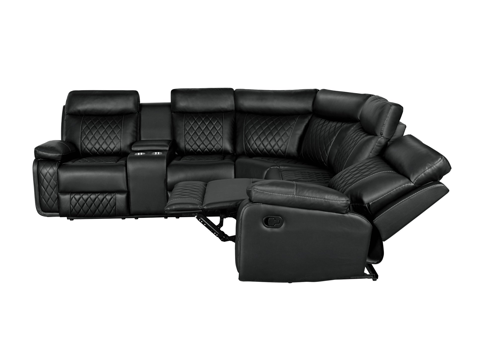 Home Theater Seating Manual Recliner With Cup Holder, Hide Away Storage Pu Reclining Sofa For Living Room, Home Theater, Black Black Foam Pu 5 Seat