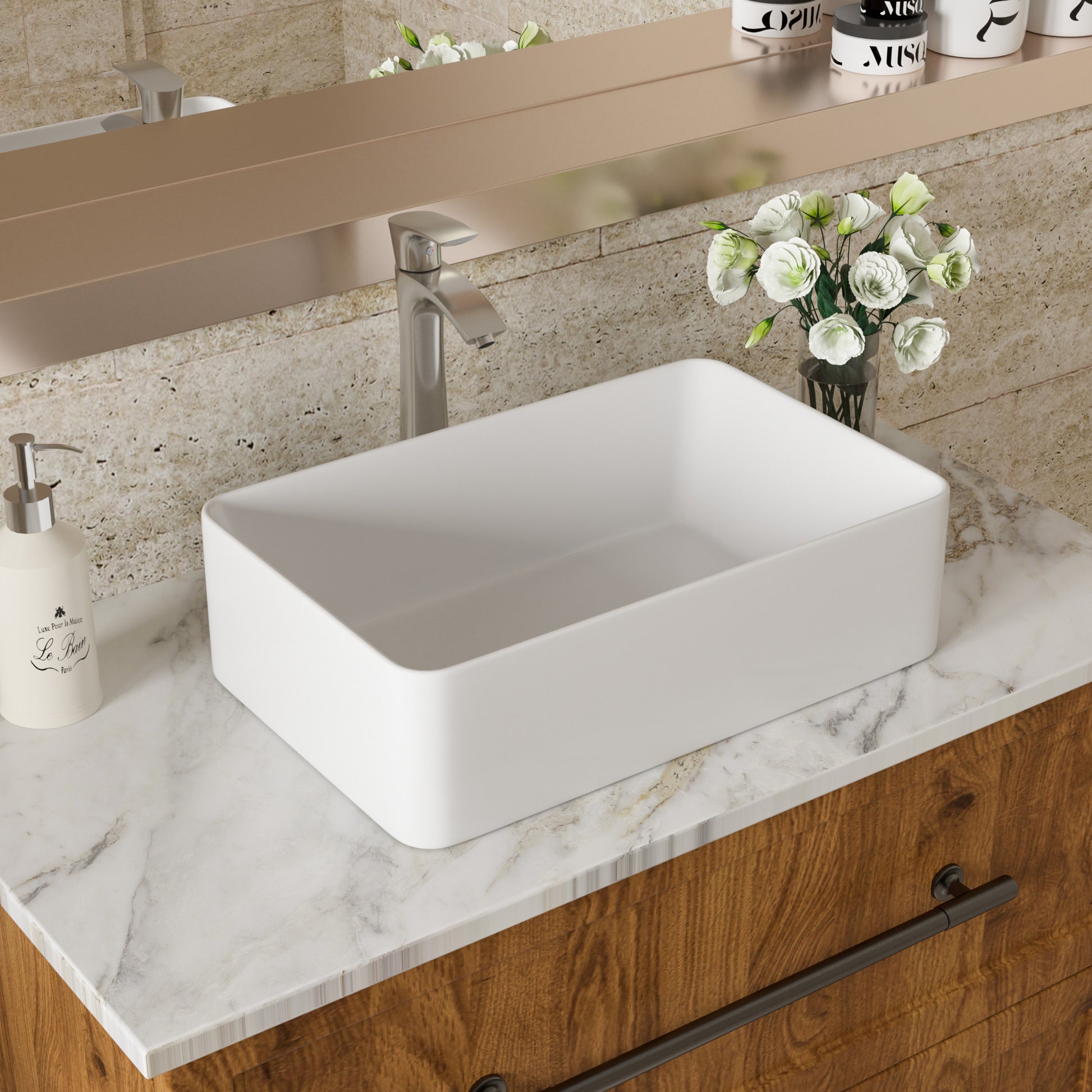 21"X14" White Ceramic Rectangular Vessel Bathroom Sink White Ceramic