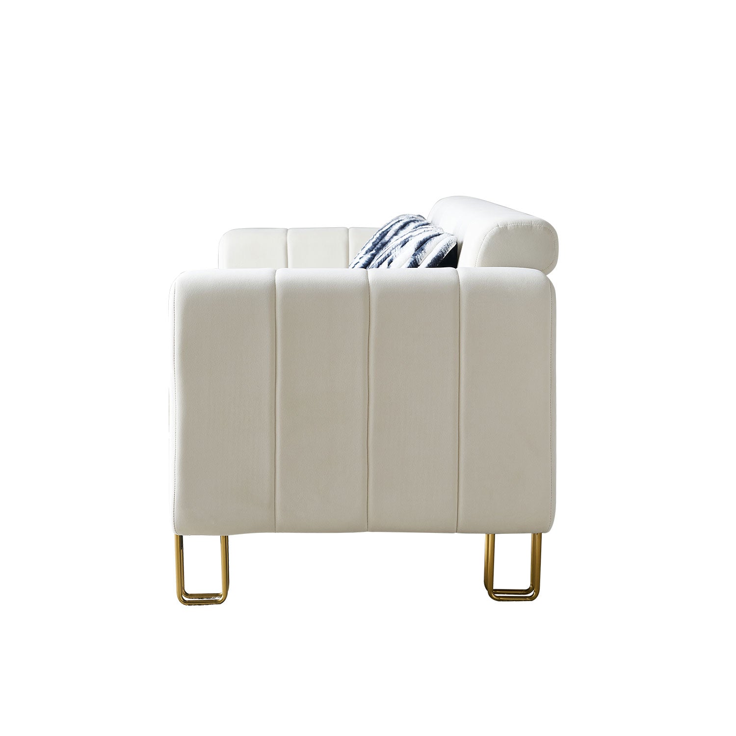 Modern Velvet Sofa 85.04 Inch For Living Room Beige Color Beige Foam Velvet