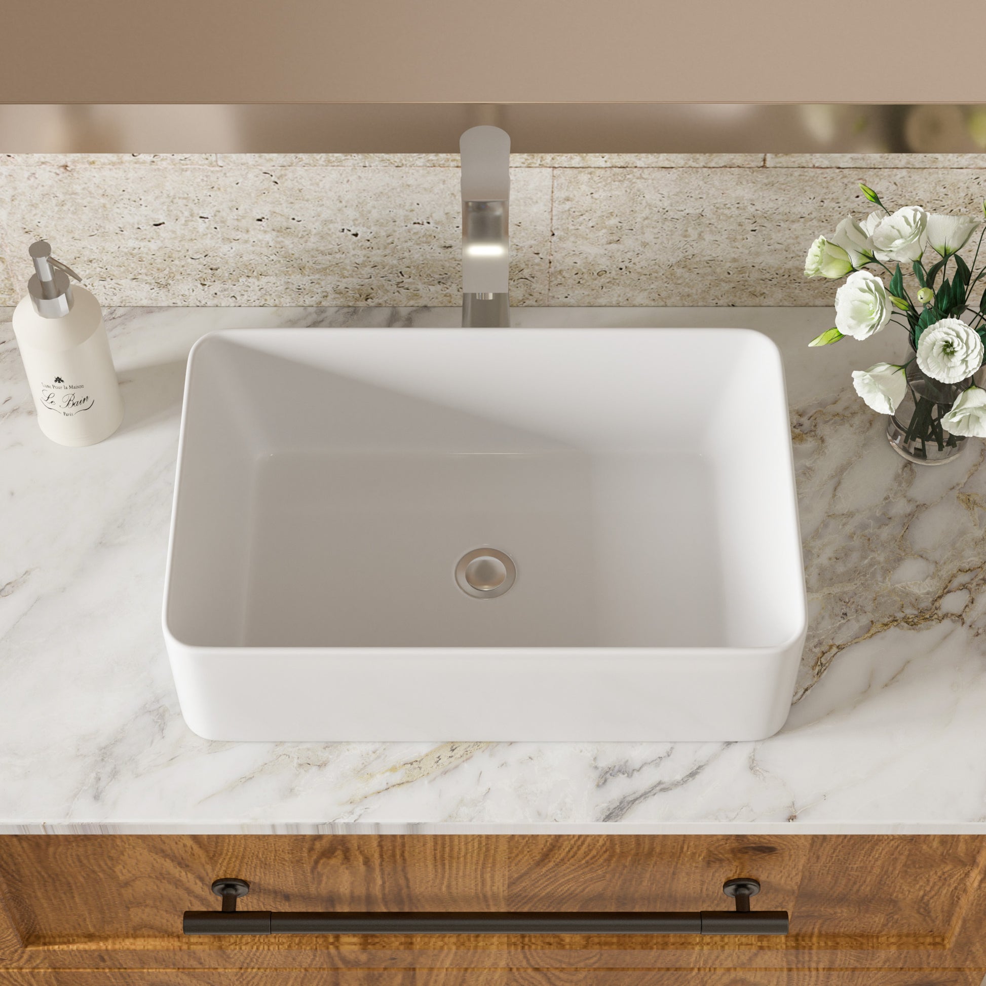 21"X14" White Ceramic Rectangular Vessel Bathroom Sink White Ceramic