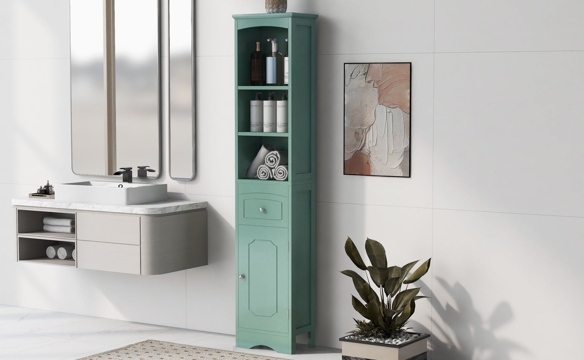 Tall Bathroom Cabinet, Freestanding Storage Cabinet green-mdf