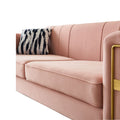 Modern Velvet Sofa 85.04 Inch For Living Room Blush Pink Color Brush Pink Teddy Velvet Wood Tufted Back Modern Square Arms Foam Velvet 2 Seat