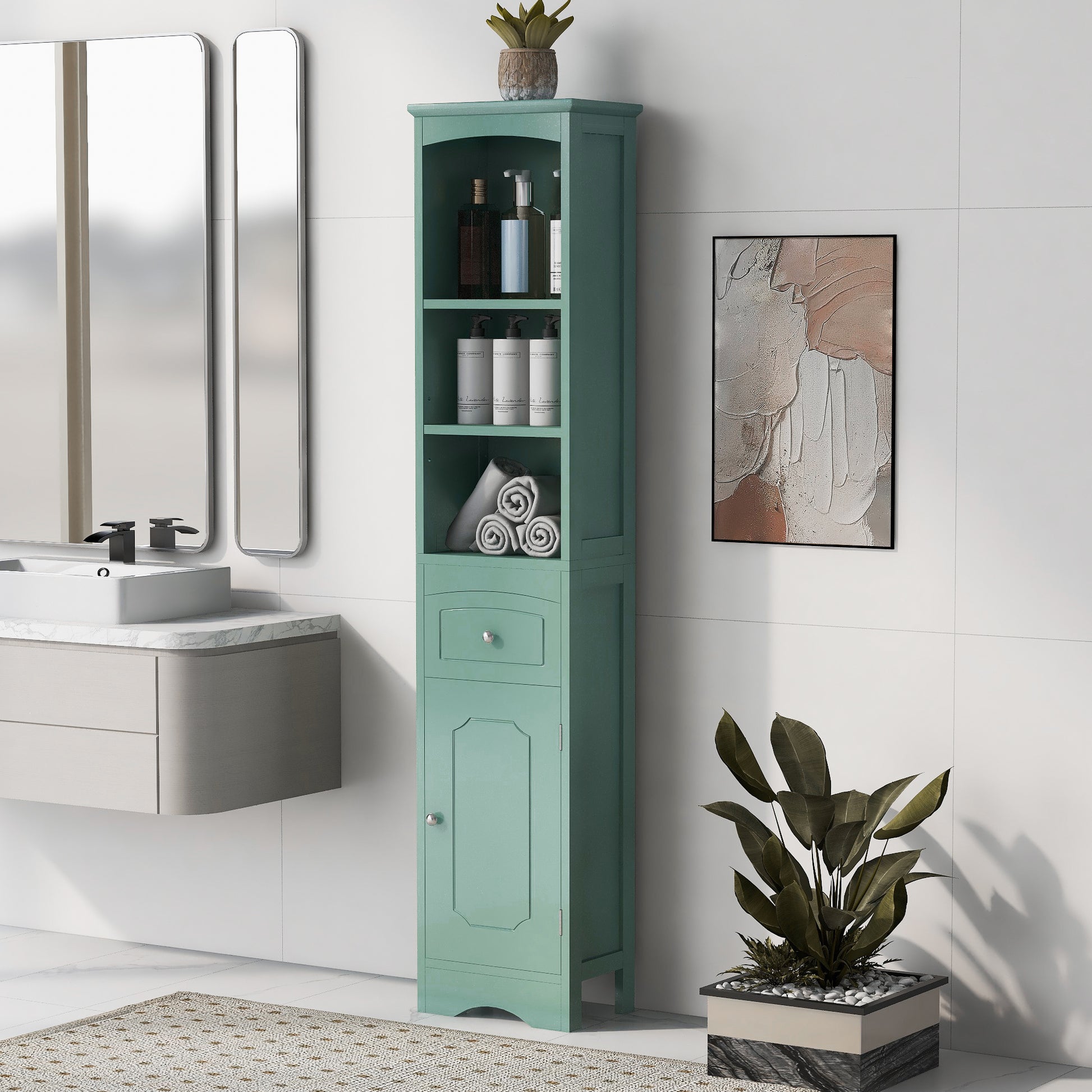 Tall Bathroom Cabinet, Freestanding Storage Cabinet green-mdf