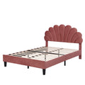 Full Size Upholstered Platform Bed With Flower Pattern Velvet Headboard, Bean Paste Red Bean Paste Red Velvet