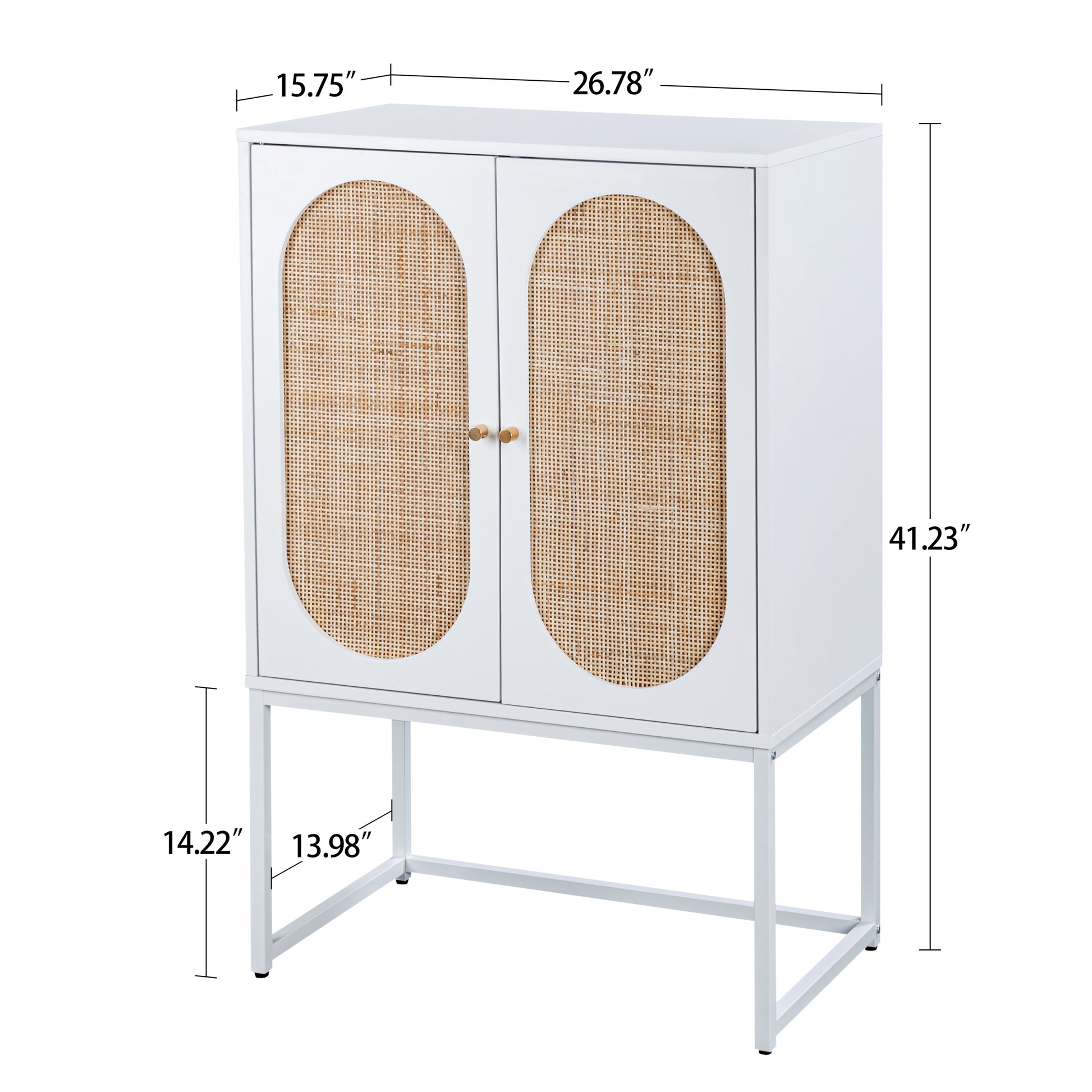 Natural Rattan 2 Door High Cabinet, Built In Adjustable Shelf, Easy Assembly, Free Standing Cabinet For Living Room Bedroom White Particle Board