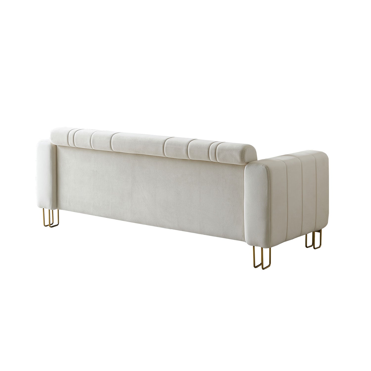 Modern Velvet Sofa 85.04 Inch For Living Room Beige Color Beige Foam Velvet