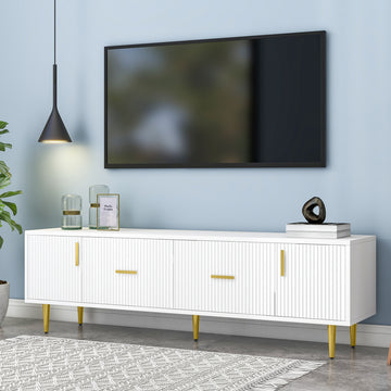 Modern Tv Stand With 5 Champagne Legs Durable, Stylish And Spacious, Tvs Up To 75'' White Mdf