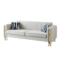 Modern Velvet Sofa 85.04 Inch For Living Room Beige Color Beige Foam Velvet