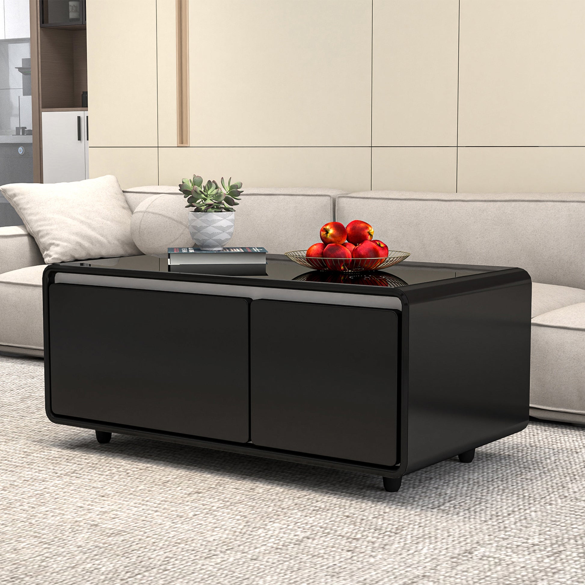 Modern Smart Coffee Table with Built in Fridge black-primary living