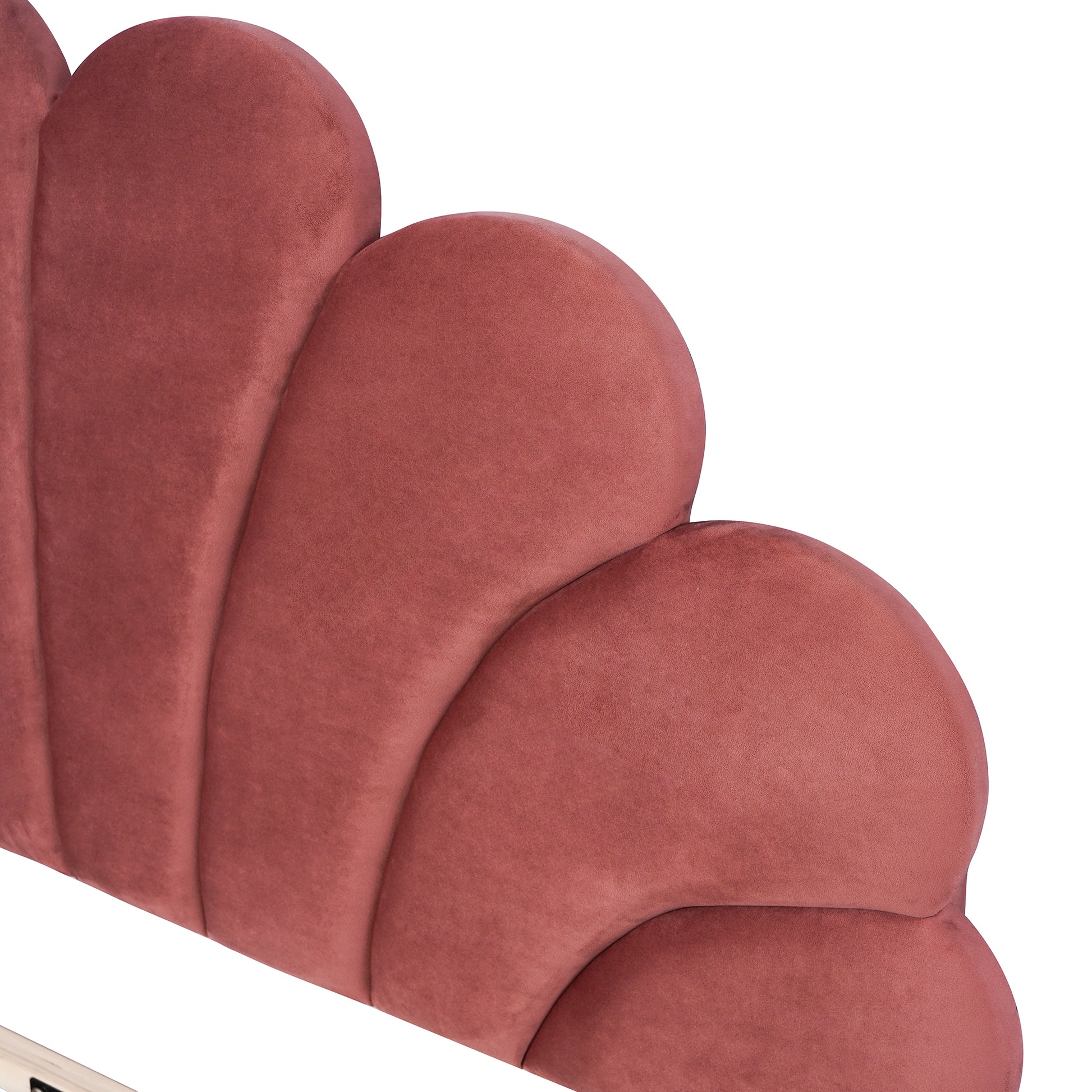 Full Size Upholstered Platform Bed With Flower Pattern Velvet Headboard, Bean Paste Red Bean Paste Red Velvet