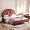 Full Size Upholstered Platform Bed With Flower Pattern Velvet Headboard, Bean Paste Red Bean Paste Red Velvet