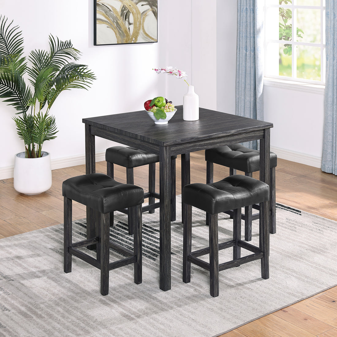 Dining Table, Bar Table And Chairs Set, 5 Piece Dining Table Set, Industrial Breakfast Table Set, For Living Room, Dining Room, Game Room,Old Sku W1781110644 Black Solid Wood Mdf