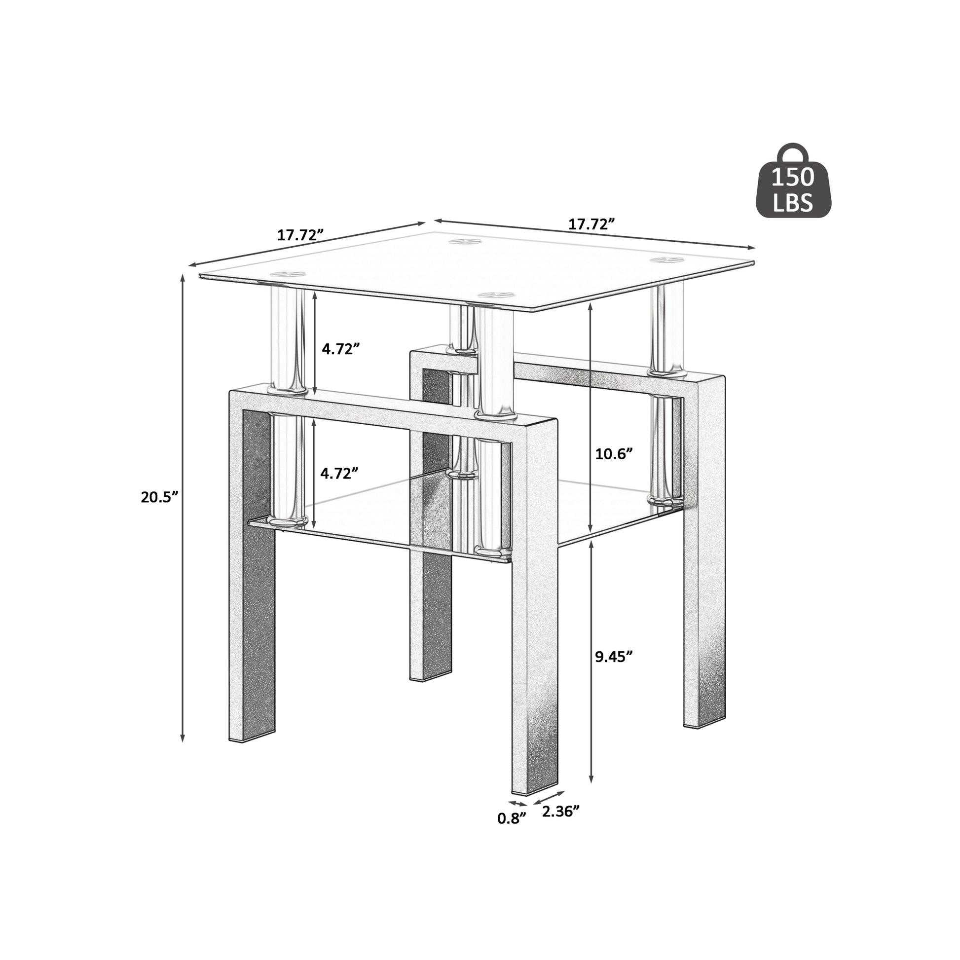 1 Piece Modern Tempered Glass Tea Table Coffee Table End Table, Square Table For Living Room, Black Black Tempered Glass