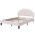 Full Size Upholstered Platform Bed With Flower Pattern Velvet Headboard, Beige Beige Velvet
